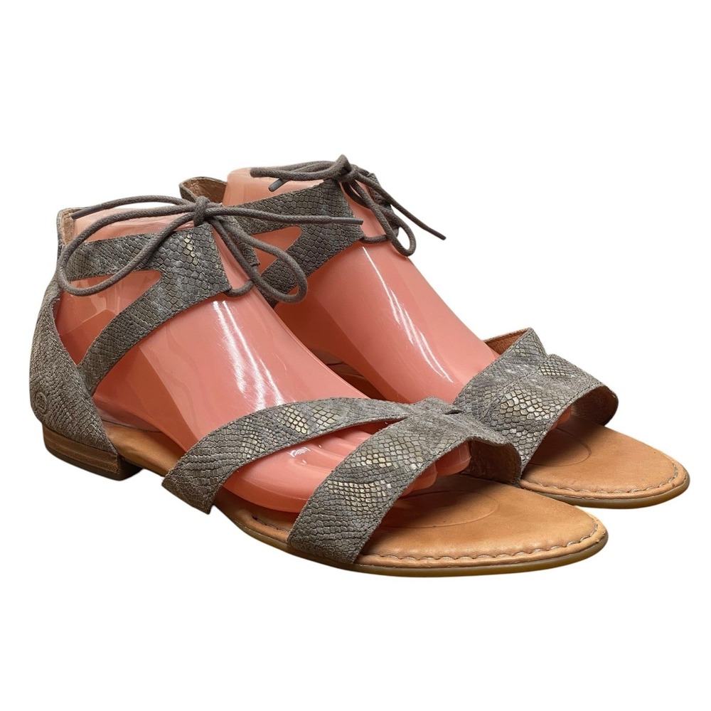 Born Casma Gray Snake Embossed Gladiator Sandals Women's Size 11 Ankle Strap
